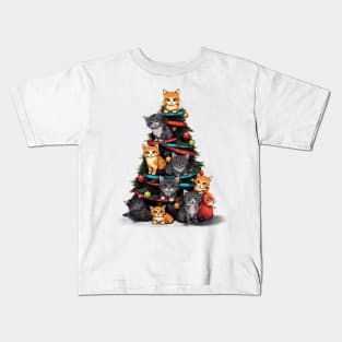 Cat Christmas Tree Kids T-Shirt